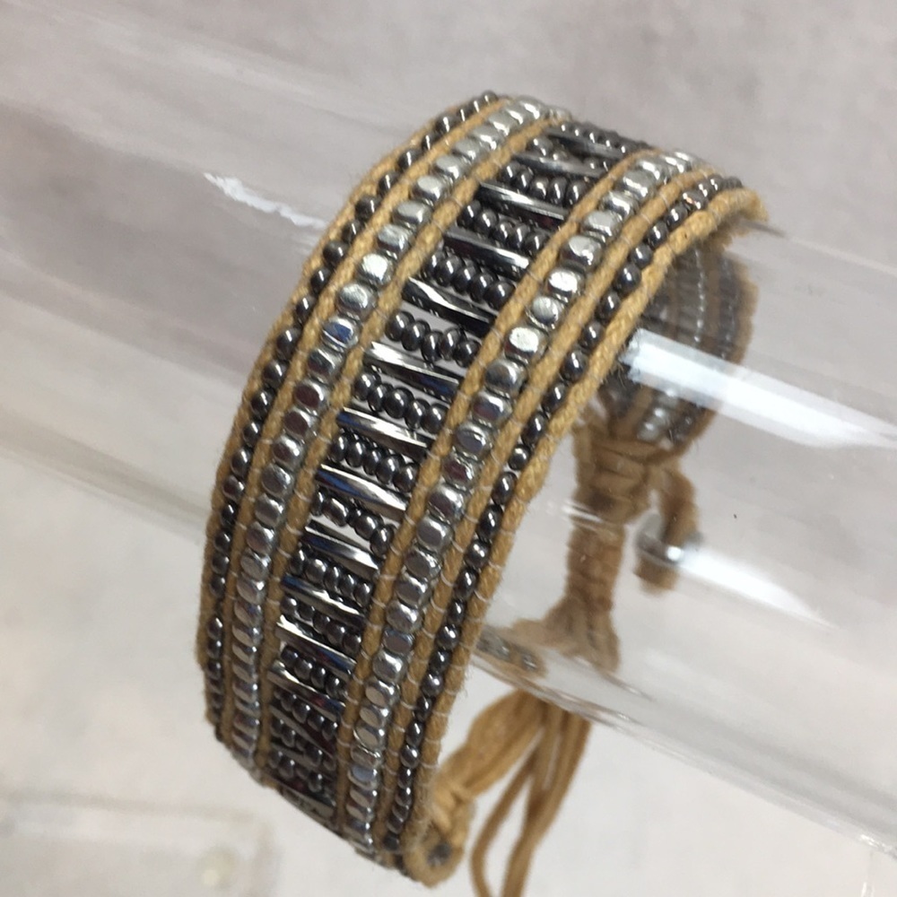 Boho Wide Silver beaded Adjustable Bracelet